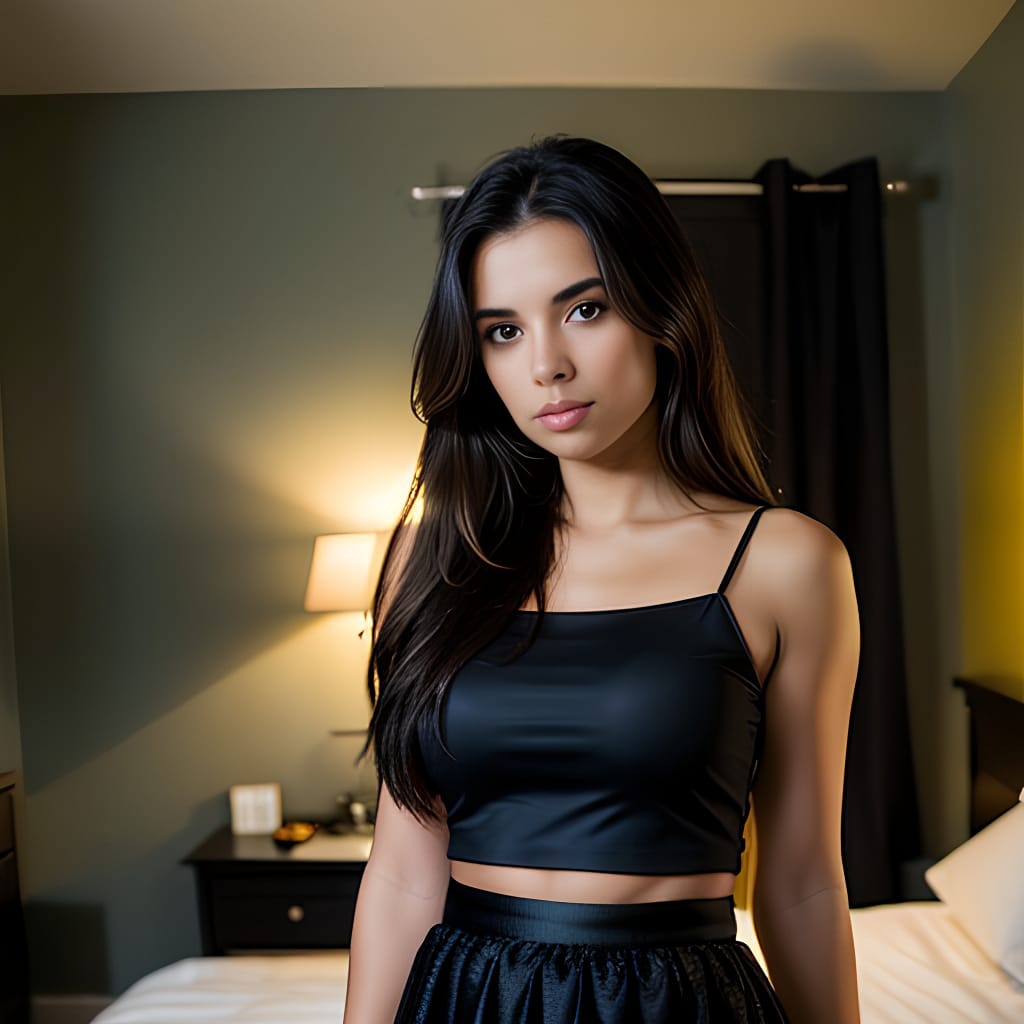 dark lighting brunette mini skirt bedroom mini skirt woman long hair middle eastern