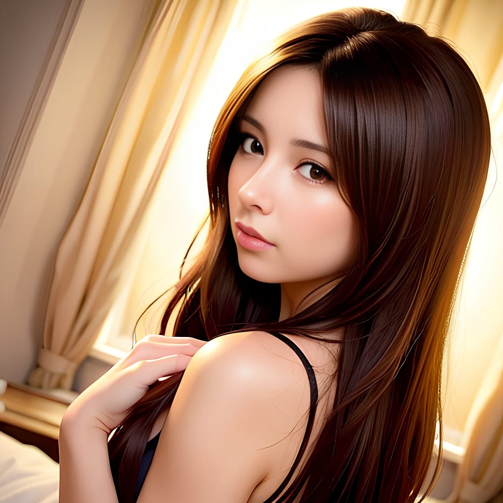 long hair brunette back middle eastern bedroom mesh bright lighting woman dark lighting 