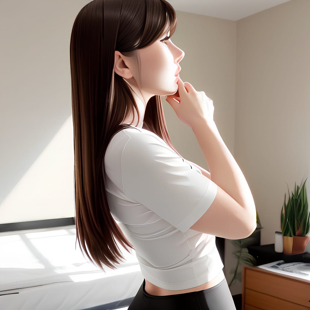 shirt woman brunette middle eastern quality long hair bedroom shirt