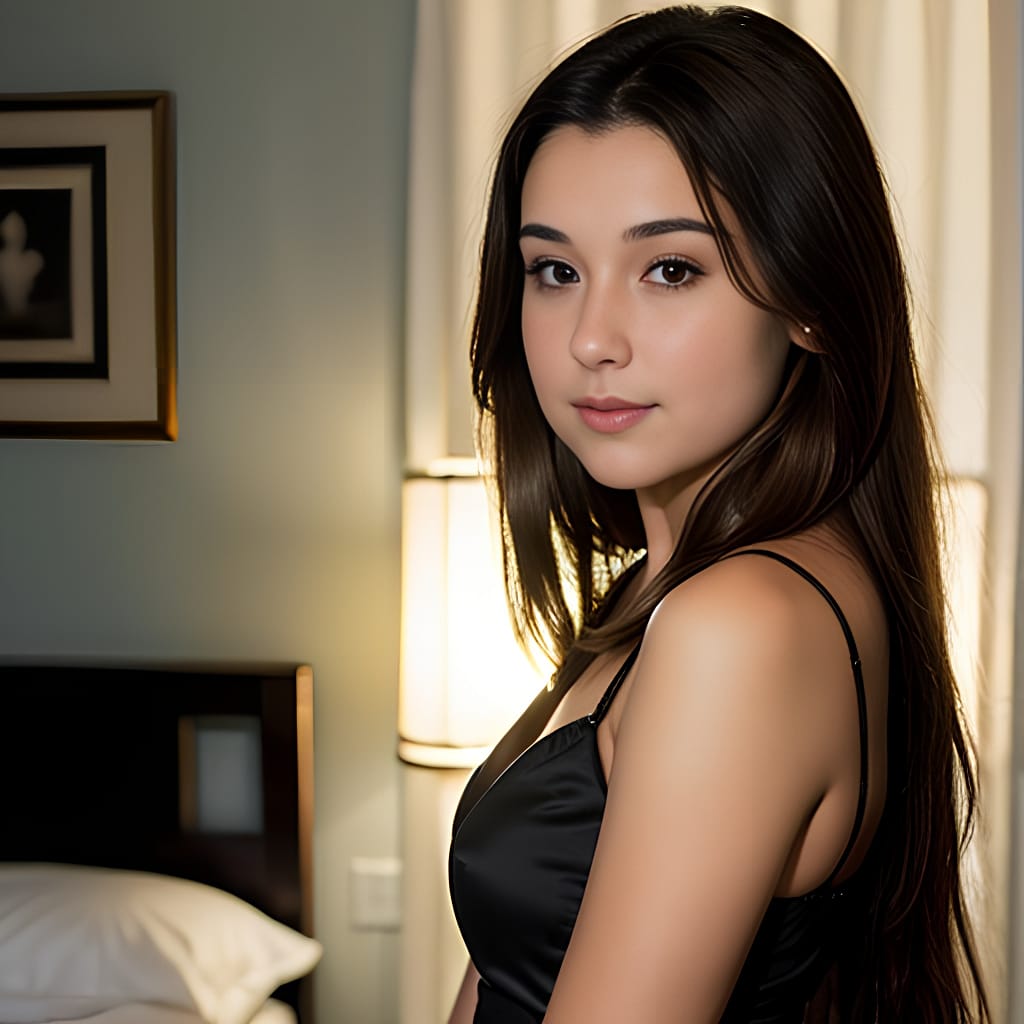 side middle eastern bedroom mesh long hair woman dark lighting brunette