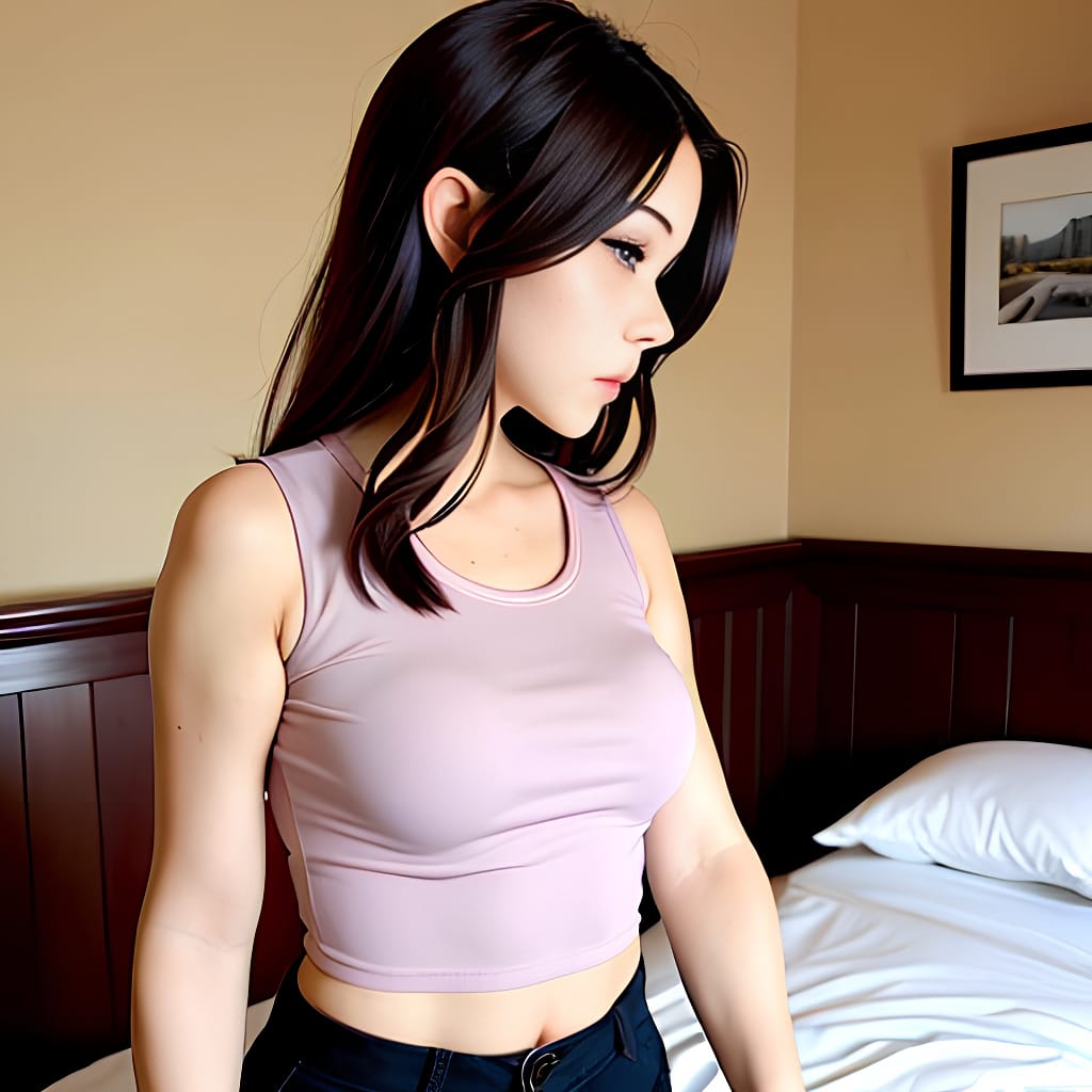 woman shirt front bedroom brunette middle eastern 