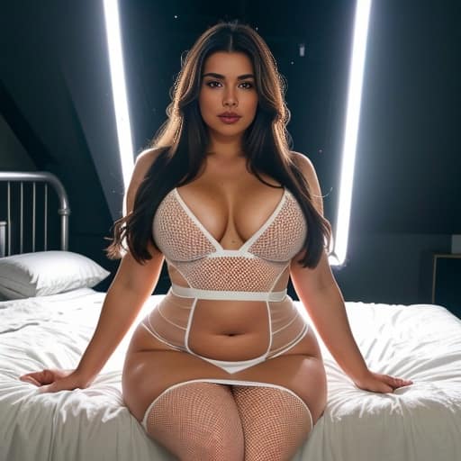 bright lighting mesh big hips long hair bedroom woman middle eastern brunette